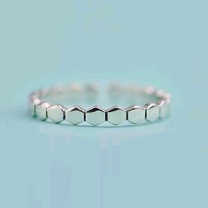 NEW 925 Sterling Silver Hexagon Design Stacking Adjustable Band Ring‎